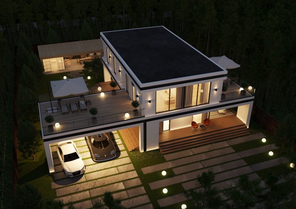 Project of the house with a canopy and terrace 