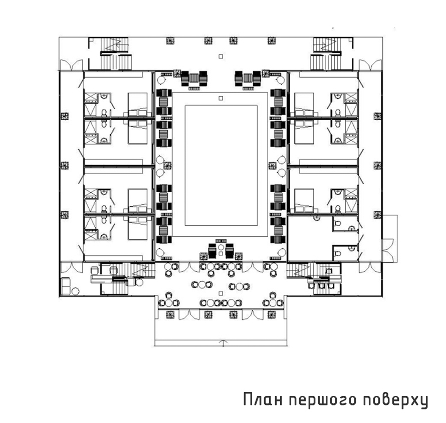 Модульний готель "The Rest Square" - проект Vizdome Space - План 1-го поверху
