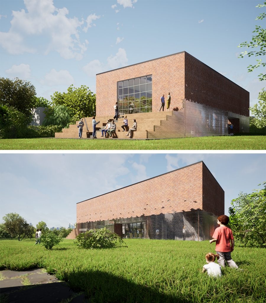 Architectural design of the visitor center near the Lemke House in Berlin