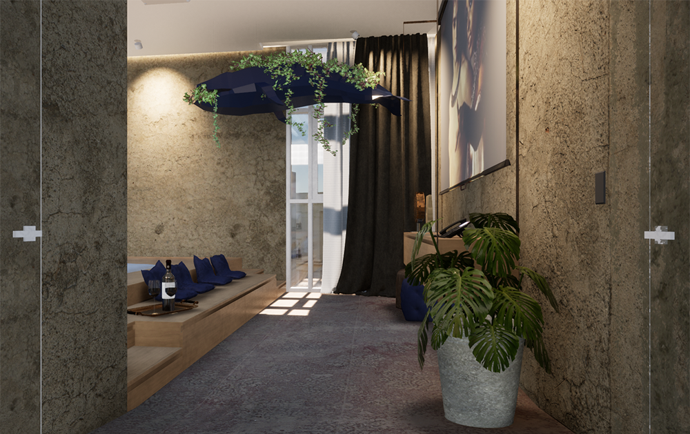 Interior design of the hotel room “Concrete Jungle”" - Vizdome Space