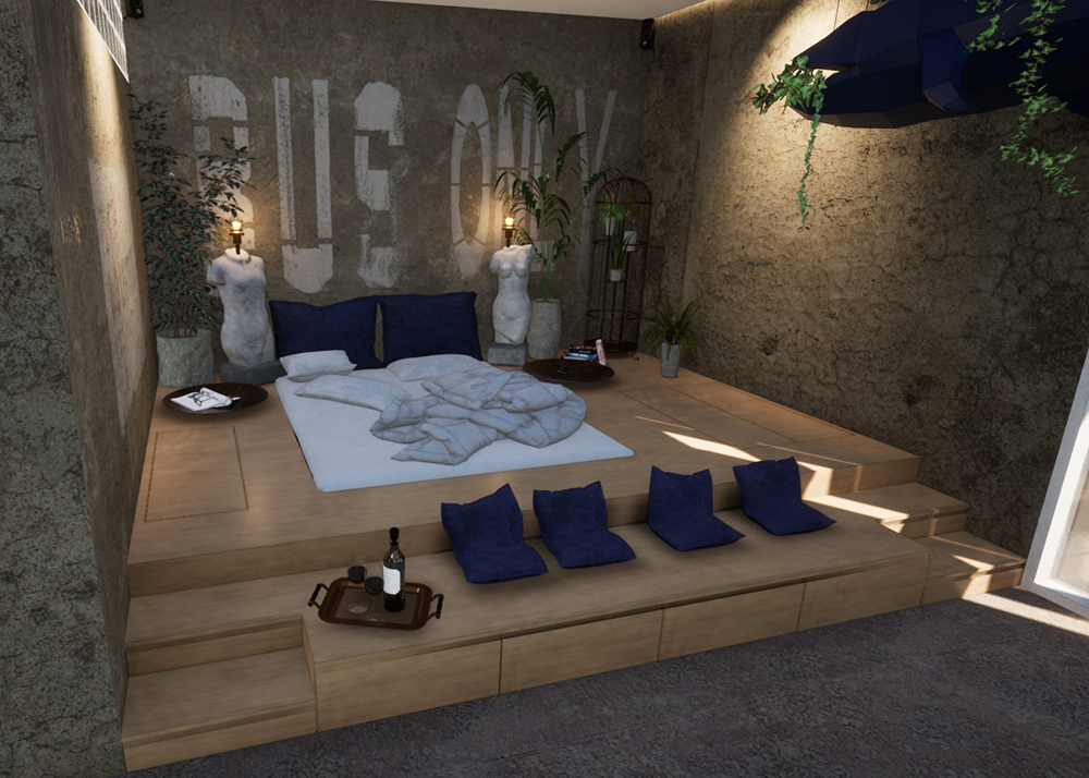 Interior design of the hotel room “Concrete Jungle”" - Vizdome Space