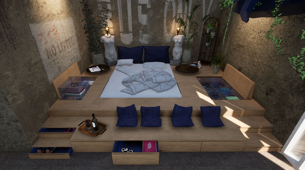 Interior design of the hotel room “Concrete Jungle”" - Vizdome Space