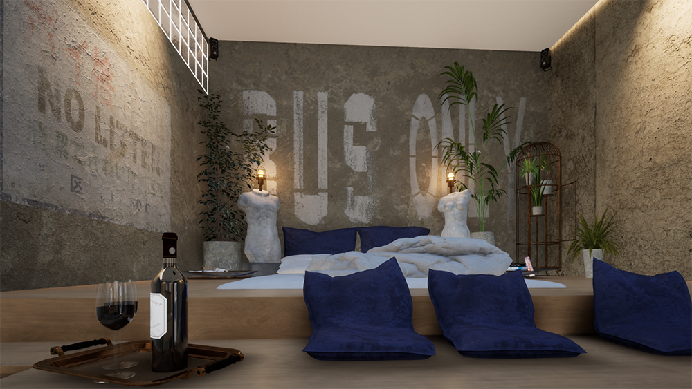 Interior design of the hotel room “Concrete Jungle”" - Vizdome Space