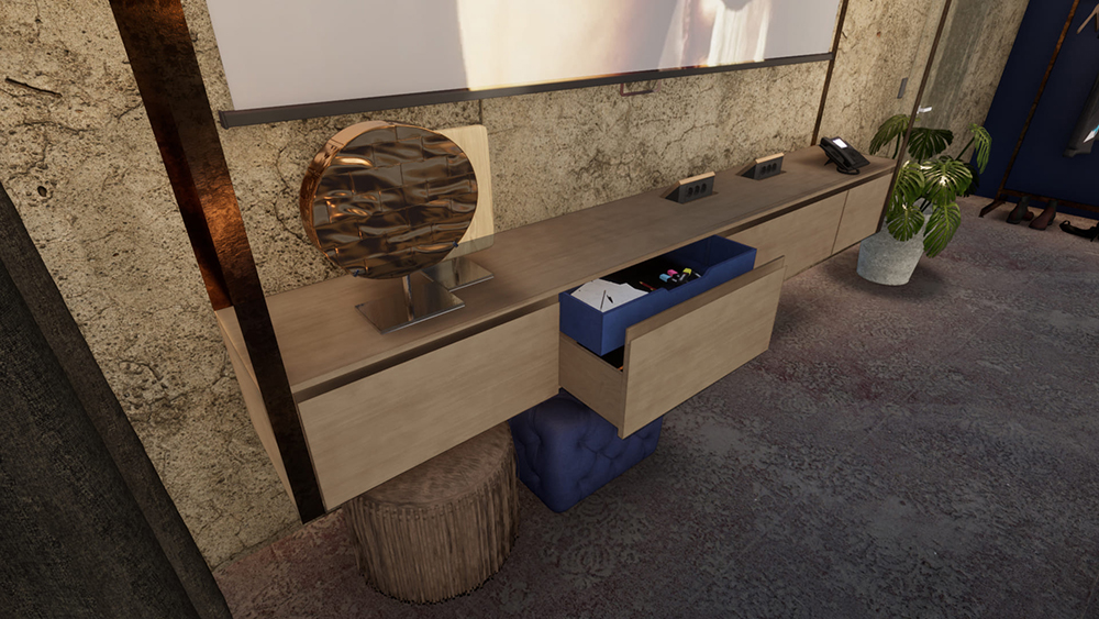 Interior design of the hotel room “Concrete Jungle”" - Vizdome Space